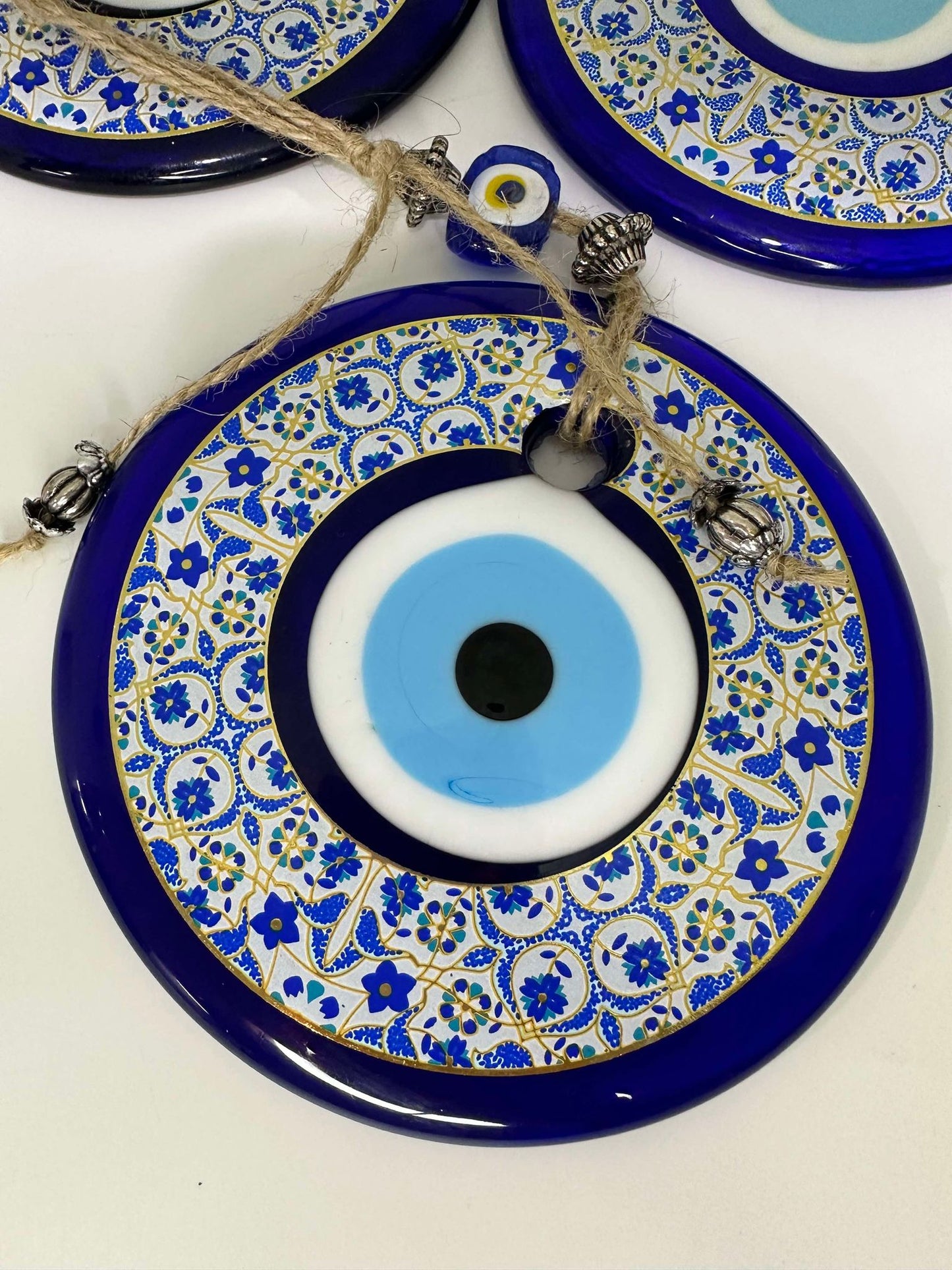 XL White Lace Pattern Design Evil Eye Amulet