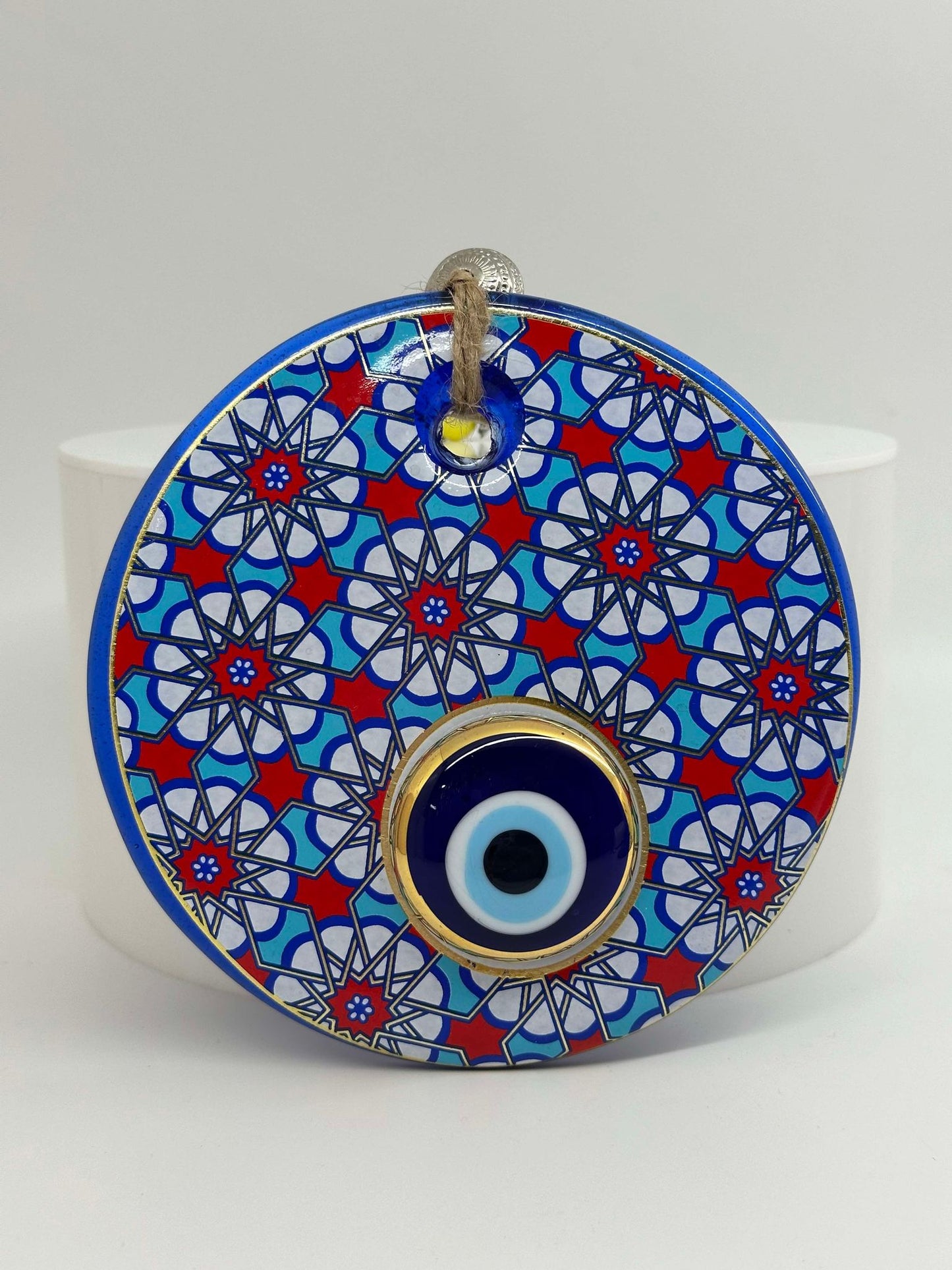 XL Blue/Red Flower Mandella Design Amulet
