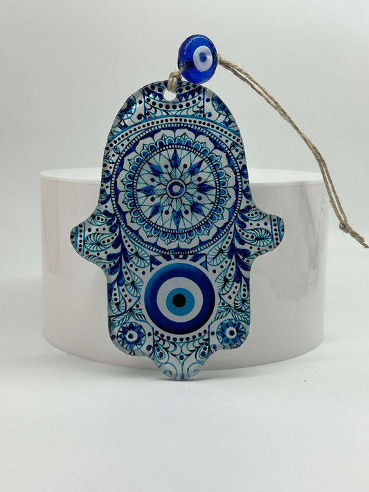 Hamsa Hand White & Blue Amulet