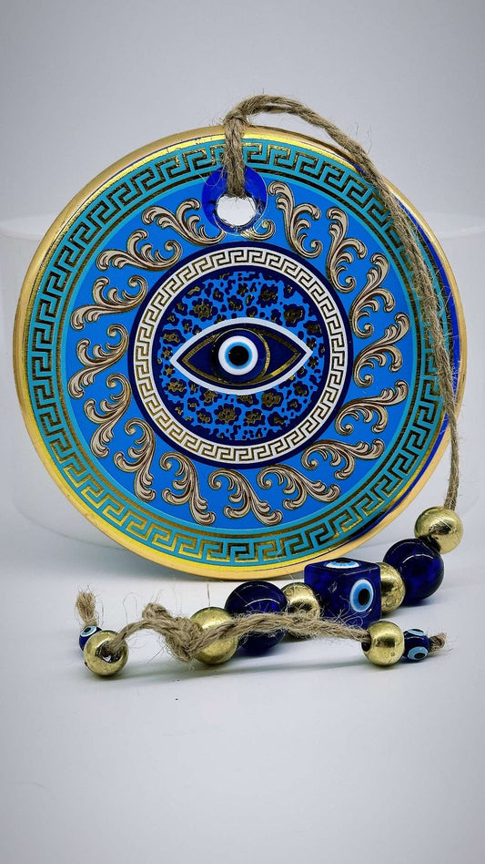 XL Gold/Blue/Green Patterned Evil Eye Amulet