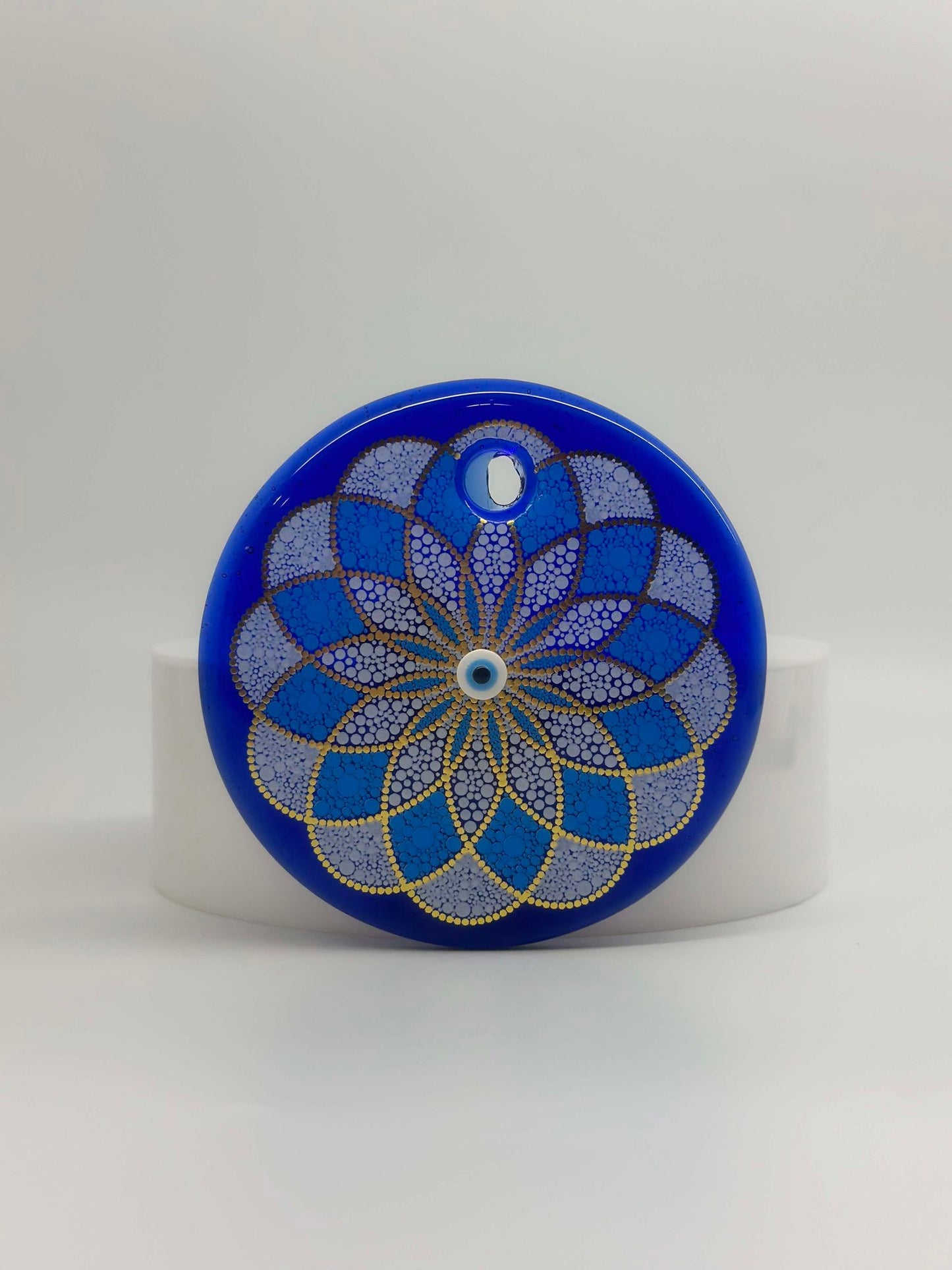 Blue & Gold Flower Design Evil Eye Amulet