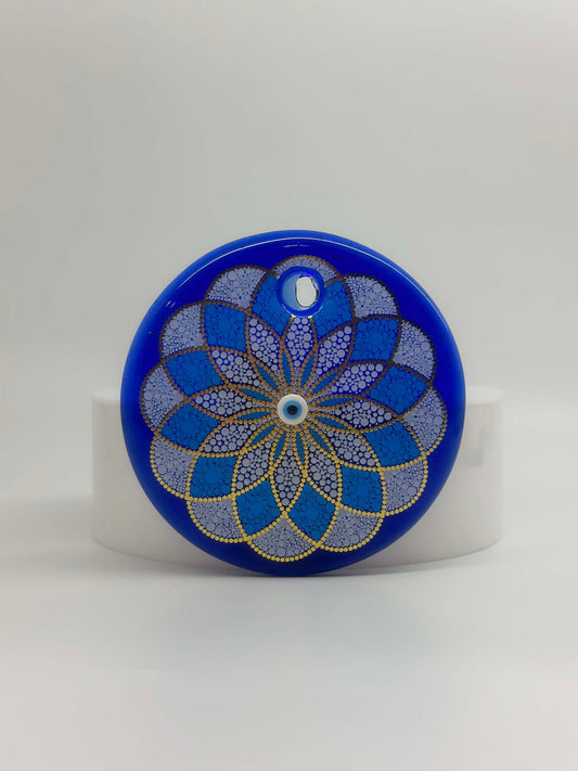Blue & Gold Flower Design Evil Eye Amulet