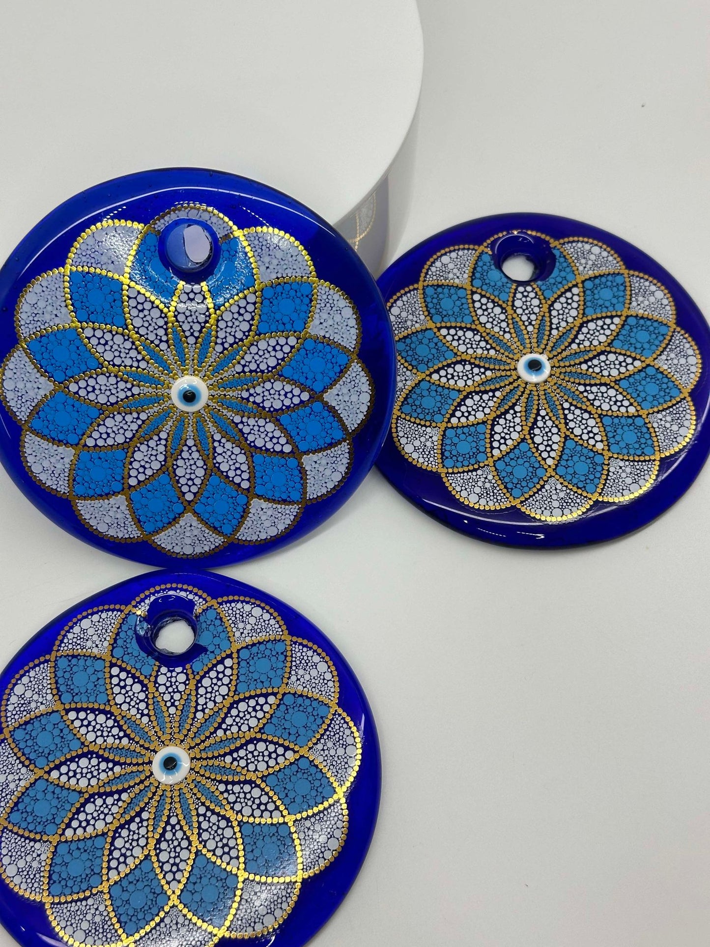 Blue & Gold Flower Design Evil Eye Amulet