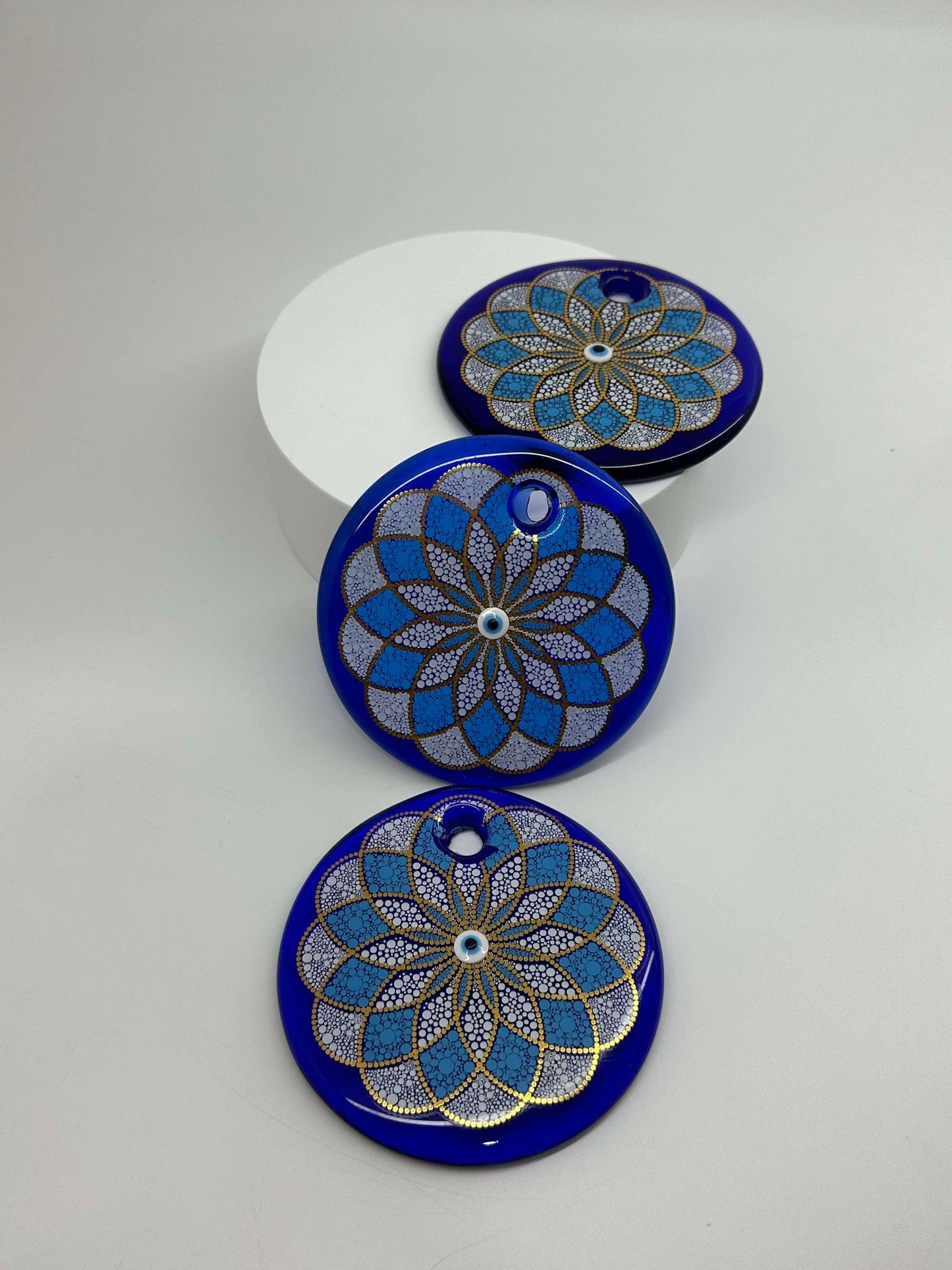 Blue & Gold Flower Design Evil Eye Amulet