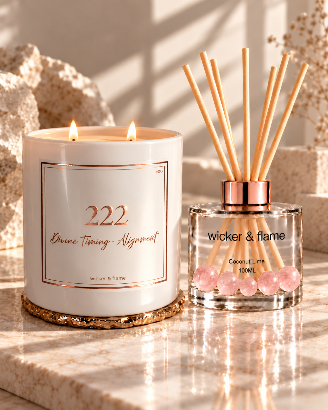 ✨ 222 Angel Candle & Crystal Diffuser Set