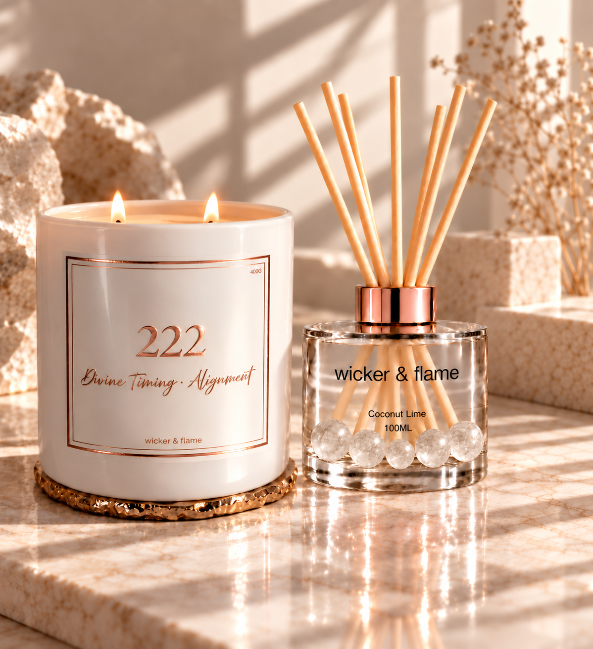 ✨ 222 Angel Candle & Crystal Diffuser Set