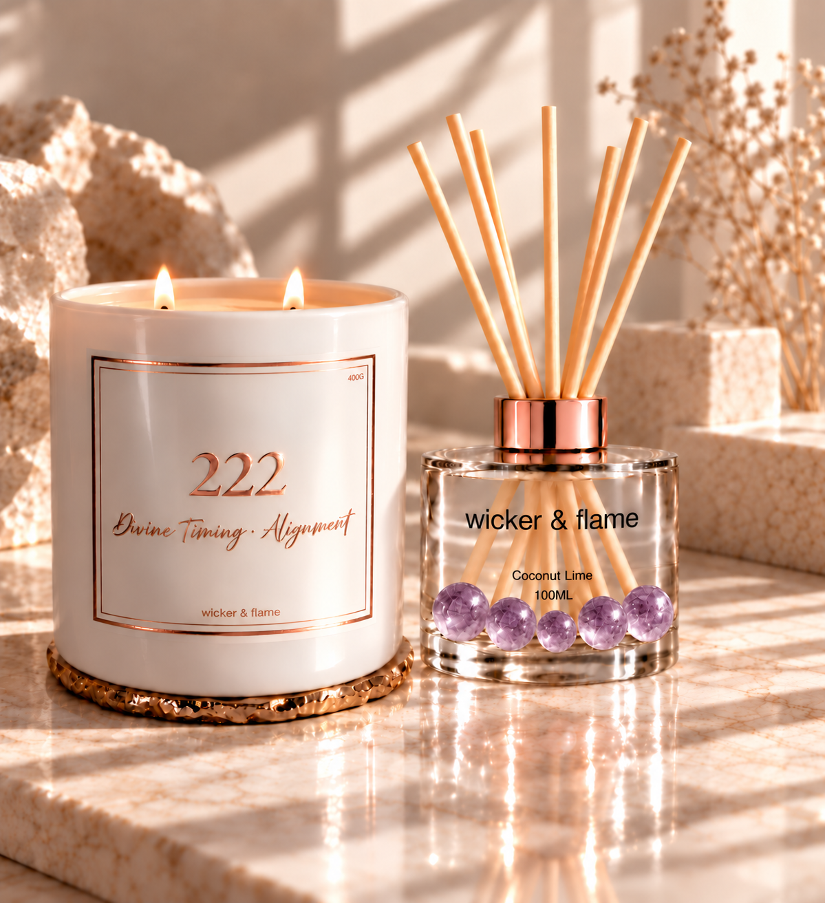 ✨ 222 Angel Candle & Crystal Diffuser Set